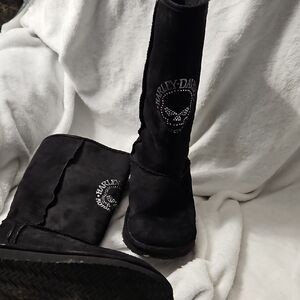 Harley-Davidson Black Suede Women's Moto Boots Ugg Style Rare